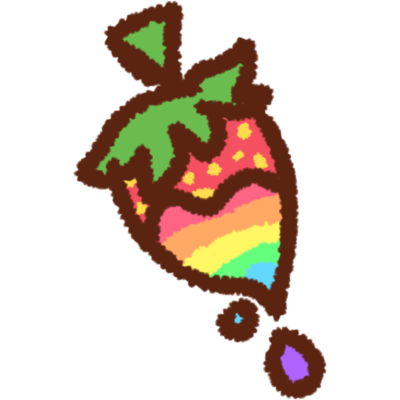 a strawberry dipped in rainbow sauce